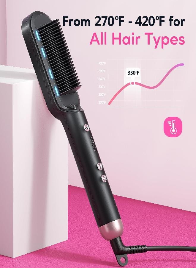 Wavytalk Hair Straightener Brush,Sleek Sweep Ionic Straightening Brush with 6 Temperature Adjust, Anti-Scald Ceramic Hair Straightener Comb Fast Heating for Home Salon, Dual Voltage, Rose Gold - Image 5